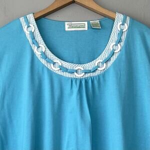 Vintage Shenanigans Plus Size 2X Blue Tee Top Coastal Grandma Nautical Chic
